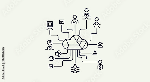 Cloud computing network concept with connected people and icons