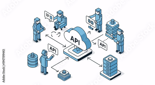 API integration and data exchange concept with business people