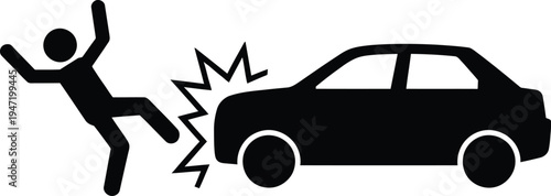 Person falling next to a car in a collision scene