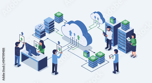 Cloud computing concept with people working together