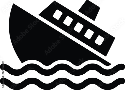 A sinking ferry boat amidst turbulent waters