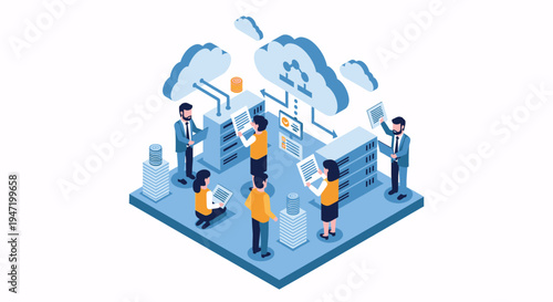 Business people working together on data analysis and cloud computing