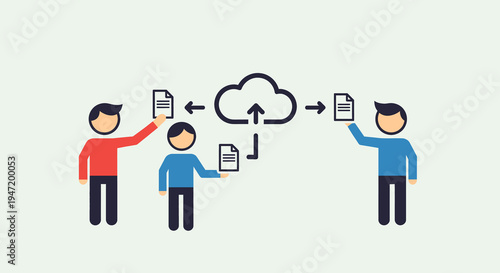 Cloud file sharing and data transfer between people, online storage and collaboration concept