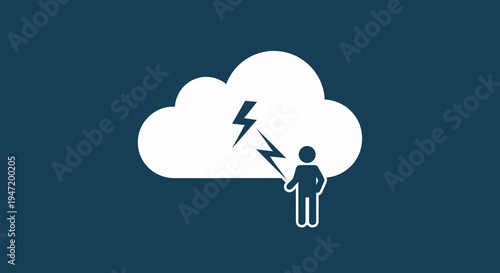 Cloud computing concept with a user icon and lightning bolt, representing fast data transfer, powerful online services, or security vulnerabilities.