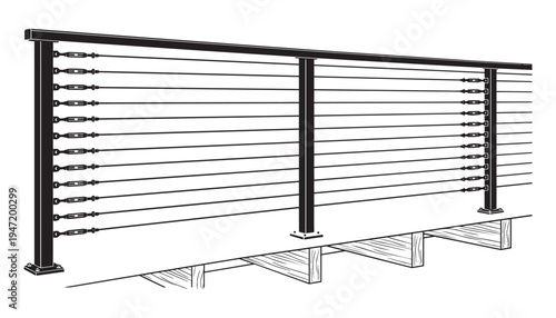 Cable railing system vector illustration for deck balcony patio or staircase modern design