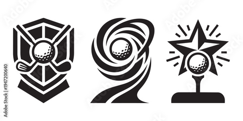 Golf sport emblems vector illustration, trophies and symbols for competition