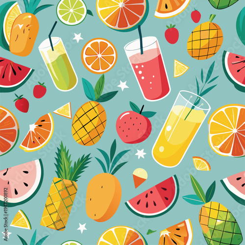Fruit Pattern with Juice Glasses
