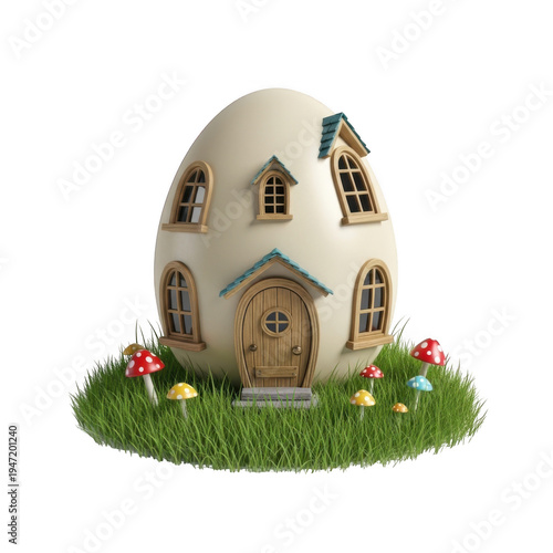 Whimsical house in egg shape isolated on transparent background