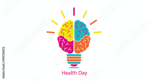 Colorful light bulb icon with brain, Health Day vector illustration