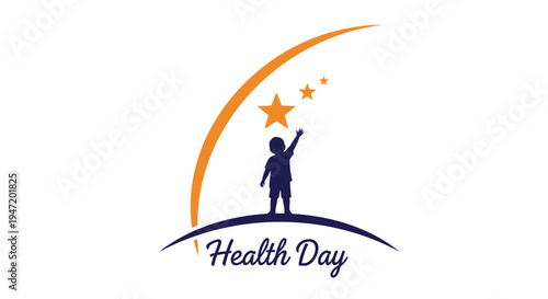 Vector logo for Health Day with child and stars