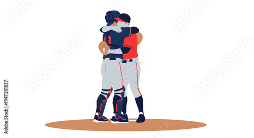 Baseball Catcher and Pitcher Embracing After Game Celebrating Unity and Sportsmanship