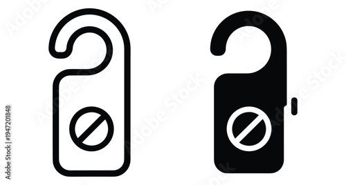 Door hanger icons featuring do not disturb symbols in outline and solid black styles for hotel privacy and room service