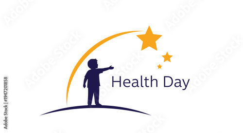 Vector illustration of a child pointing at stars on Health Day