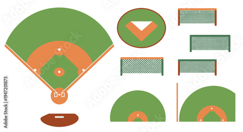 Foto Baseball Field Layouts Home Plate Symbol Practice Nets and Various Game Elements