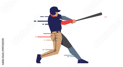 Energetic Baseball Player Swinging Bat with Force and Focus in a Dynamic Sports Scene