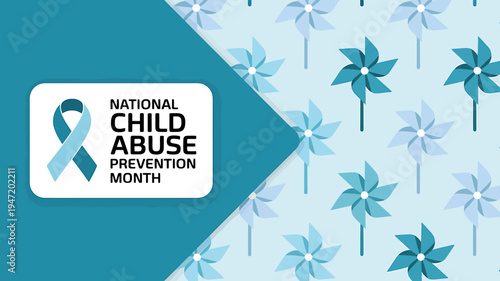National Child Abuse Prevention Month awareness campaign logo with blue ribbon and pinwheels
