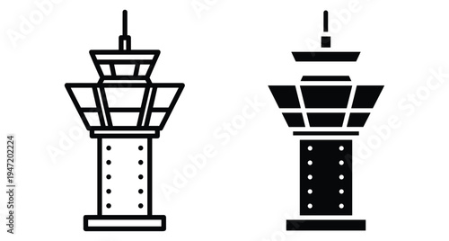 Airport control tower icon set for air traffic control aviation navigation flight safety monitoring terminal building airport control tower icon
