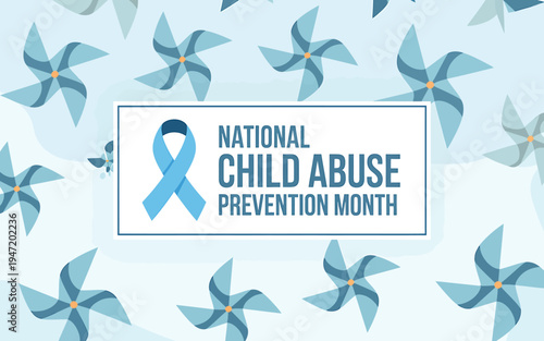 National Child Abuse Prevention Month awareness campaign with blue ribbon and pinwheels design