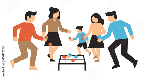 Family Enjoying Fun Ball Toss Game with Tic tac toe Grid Indoors Together as a Group