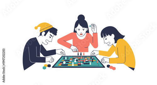 Friends Playing a Strategic Board Game Together Enjoying a Fun Social Activity at Home