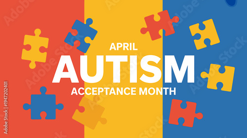 April Autism Acceptance Month awareness campaign colorful puzzle pieces background