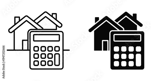 Mortgage calculator icon set for real estate finance home loan property investment budget planning house cost estimation and financial calculator