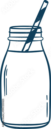 Blue sketch of a tall glass milk bottle with simple outline. Single vector icon for dairy branding, grocery labels or cafe identity
