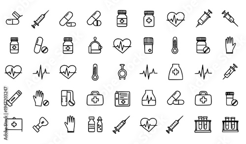 Seamless Healthcare Icon Pattern with Hand Drawn Medical Doodles Syringes Capsules Heart Symbols and Lab Equipment Vector