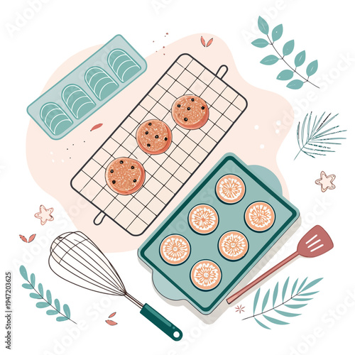 Delicious Homemade Cookies Baking Illustrated Vector Art
