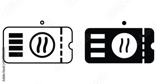 Ticket icon set for sauna spa voucher with perforated edge and steam symbol in outline and solid