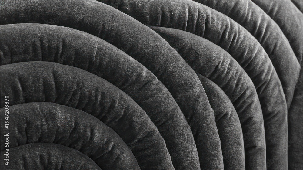 Fototapeta premium Repeating curved lines create a deep texture on a dark upholstered surface