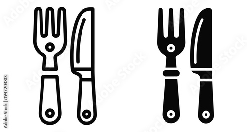 Fork and knife icon set for restaurant menu dining kitchen cutlery silverware food service cafe bistro lunch dinner breakfast tools