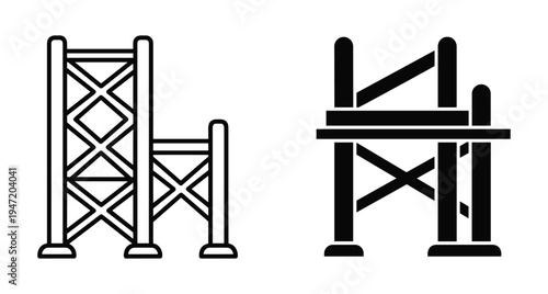 Scaffolding icon set for construction industry building maintenance renovation projects architectural engineering equipment metal structure platform support frame outline silhouette