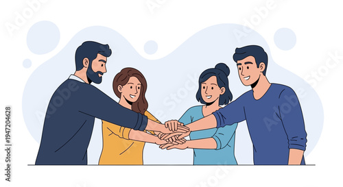 Diverse team stacking hands together, unity, teamwork, collaboration, business success
