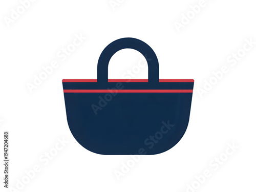 Minimalist navy blue tote bag with red trim handle illustration isolated on transparent background