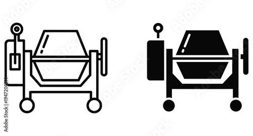 Concrete mixer icon set for construction building site industrial equipment machinery masonry work tools and professional concrete mixer icon set