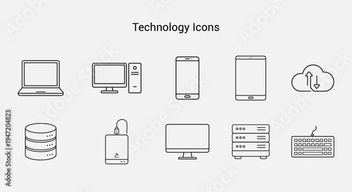 Technology and Communication Line Art Icons Set
