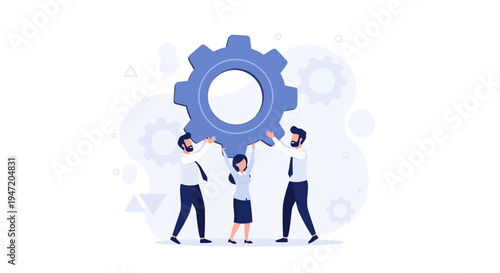 Teamwork and Collaboration: People Holding a Large Gear, Business Success Concept