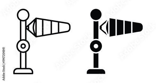 Windsock icon set for wind direction speed aviation airport weather forecasting meteorology safety navigation air travel flight equipment windsock icons