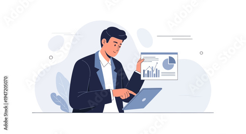 Businessman analyzing financial charts on laptop and tablet, business growth concept