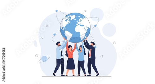 Diverse Team Holding Up the Earth Globe Together - Global Unity and Collaboration Concept