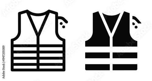 Safety vest icon set for construction workwear high visibility reflective protective clothing industrial personal equipment traffic control uniform vector graphic