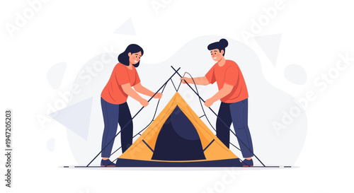 Couple Setting Up Tent for Camping Adventure Outdoors