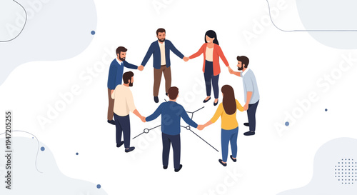 Diverse team holding hands in circle, unity, teamwork, collaboration, connection