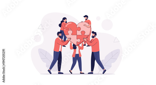 Teamwork Heart Puzzle Collaboration People Unity Concept