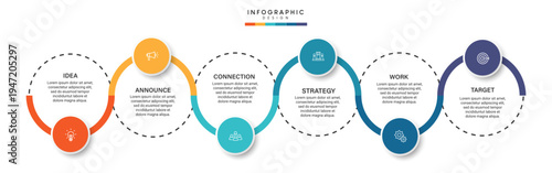 A colorful infographic design template with four circles and icons on a white background