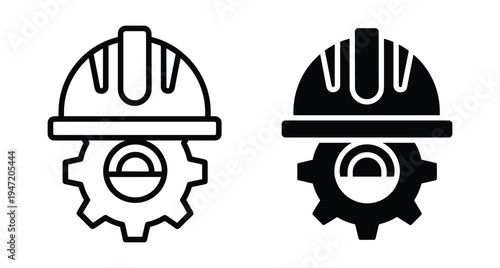 Safety helmet and gear icon representing industrial engineering construction maintenance labor protection technical service equipment work site safety professional management