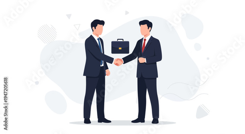 Businessmen shaking hands with briefcase, partnership agreement, successful deal illustration