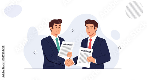 Businessmen shaking hands over agreement papers, partnership concept