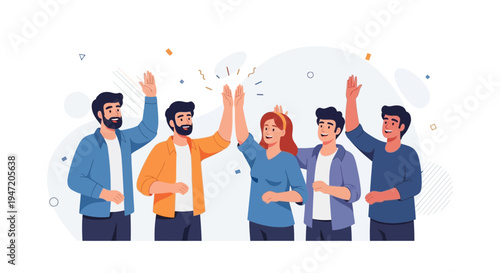 Diverse group of friends high-fiving, celebrating success and teamwork